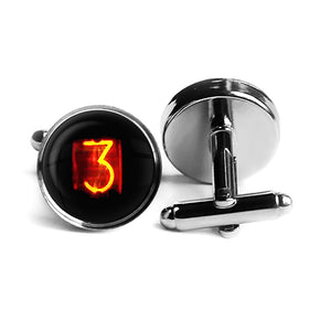 Dieselpunk Steampunk Cyberpunk Nixie Tube Print Number 3 Three Rhodium Silver Cufflinks