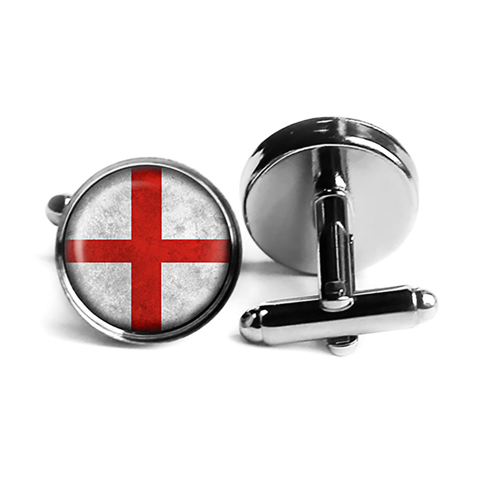 England English Flag Rhodium Silver Cufflinks