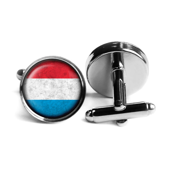 Luxembourg Lëtzebuerg Flag Rhodium Silver Cufflinks