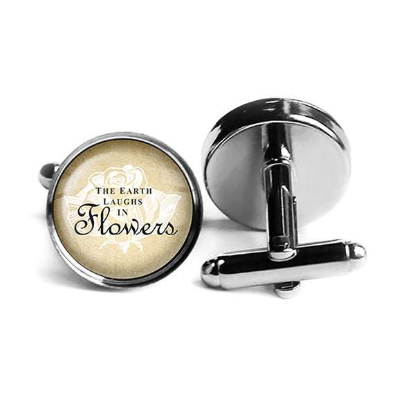 Ralph Waldo Emerson The Earth Laughs in Flowers Rhodium Silver Cufflinks