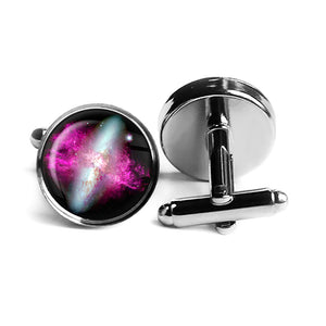 NASA Photograph Nebula Red White Rhodium Silver Cufflinks