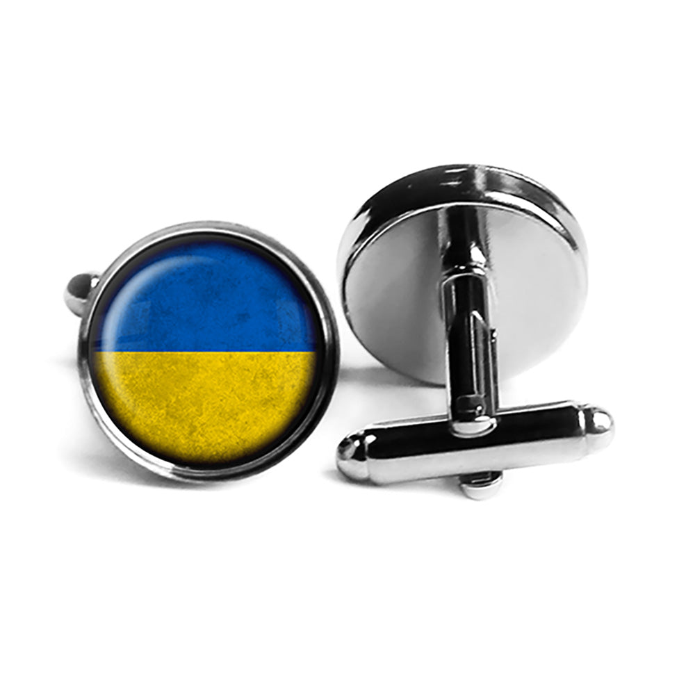 Ukraine Ukranian Flag Rhodium Silver Cufflinks