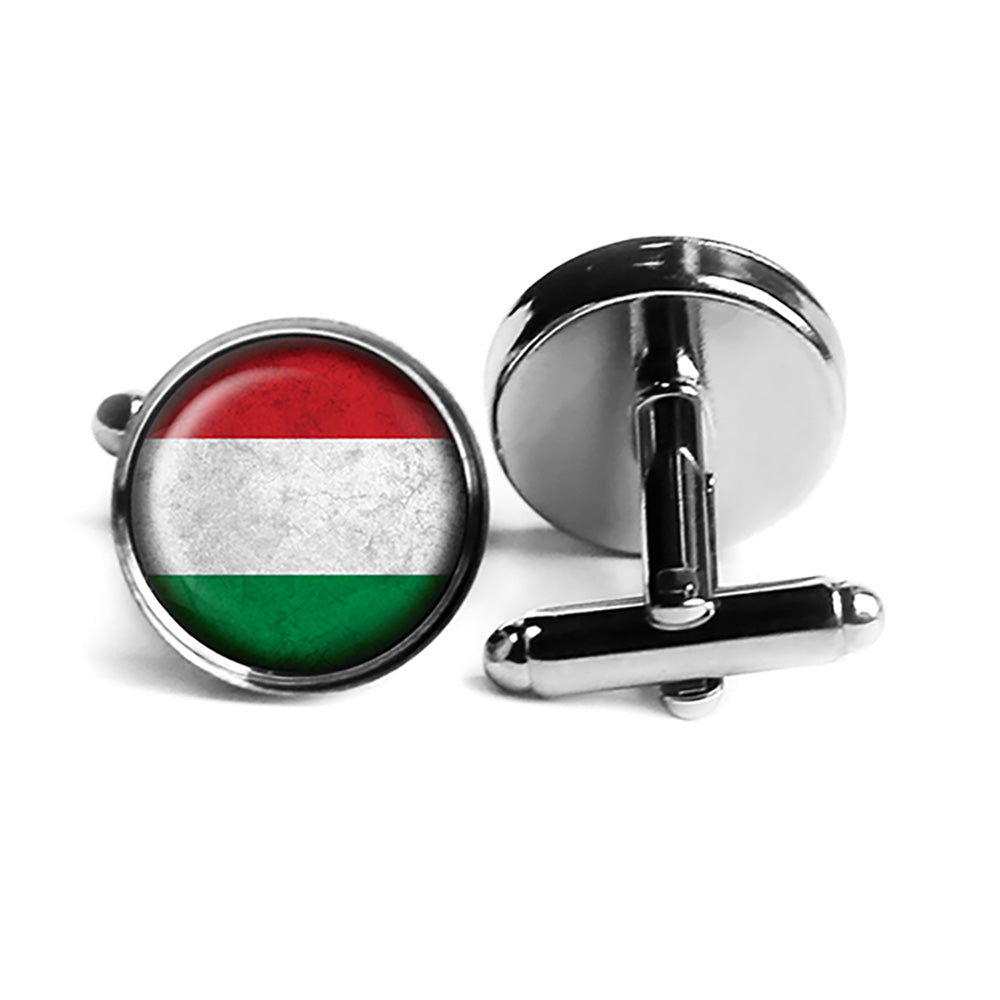 Hungary Hungarian Flag Rhodium Silver Cufflinks