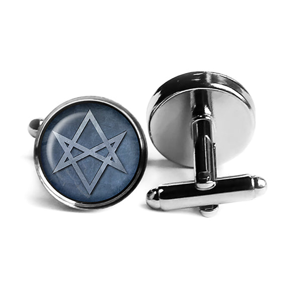 Halloween Witchcraft Hexagram Rhodium Silver Cufflinks
