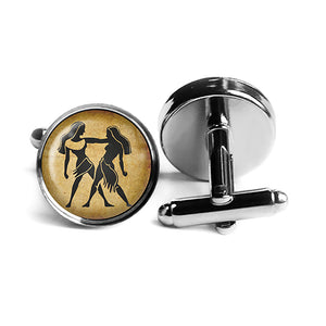 Zodiac Symbol Astrology Gemini Rhodium Silver Cufflinks