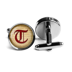 T Letter Old English Gothic Blackletter Magna Carta Rhodium Silver Cufflinks
