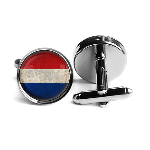 Holland Netherlands Flag Rhodium Silver Cufflinks