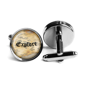 Explore Ancient Cartography Map Rhodium Silver Cufflinks