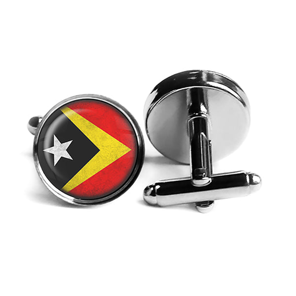East Timor East Timorese Flag Rhodium Silver Cufflinks
