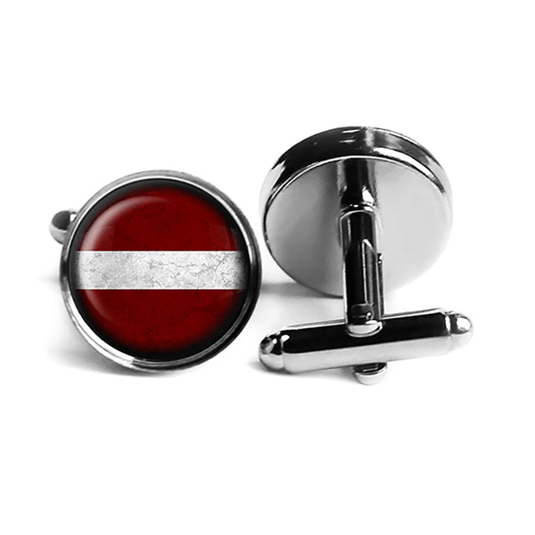 Latvia Latvian Flag Rhodium Silver Cufflinks