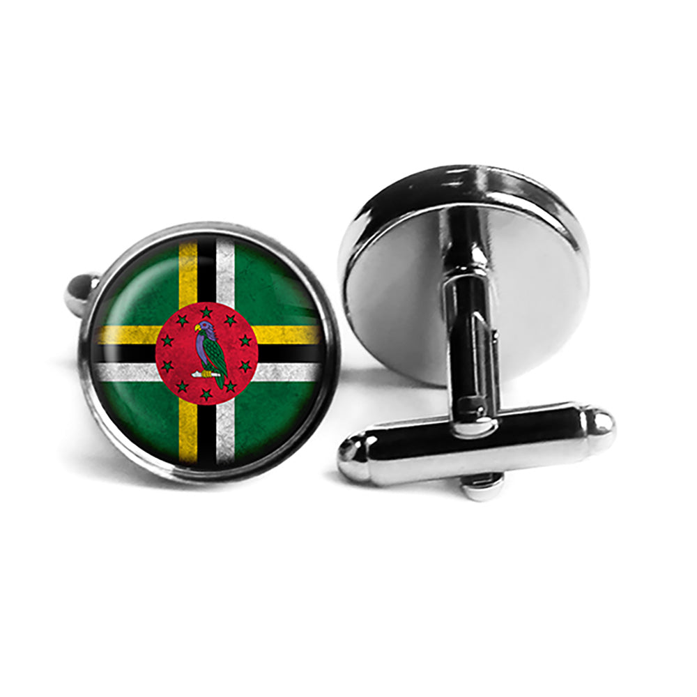 Dominica Dominican Dominiquais Flag Rhodium Silver Cufflinks