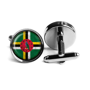 Dominica Dominican Dominiquais Flag Rhodium Silver Cufflinks