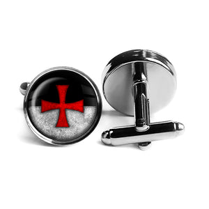 Worn Knights Templar Battle Flag Standard Rhodium Silver Cufflinks