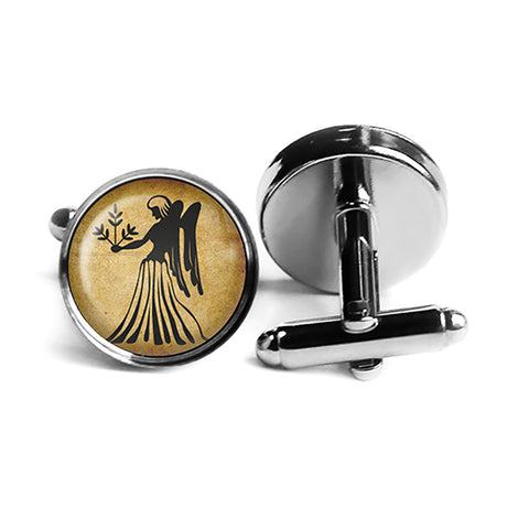 Zodiac Symbol Astrology Virgo Rhodium Silver Cufflinks