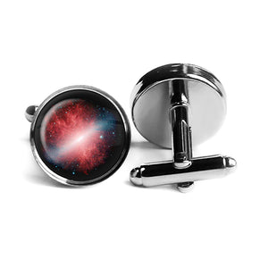 NASA Photograph Red Galaxy Rhodium Silver Cufflinks