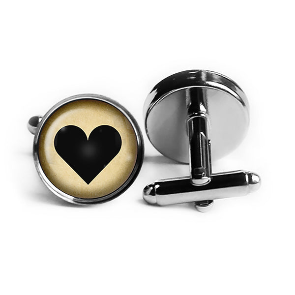 Black Love Heart Mothers Valentines Rhodium Silver Cufflinks