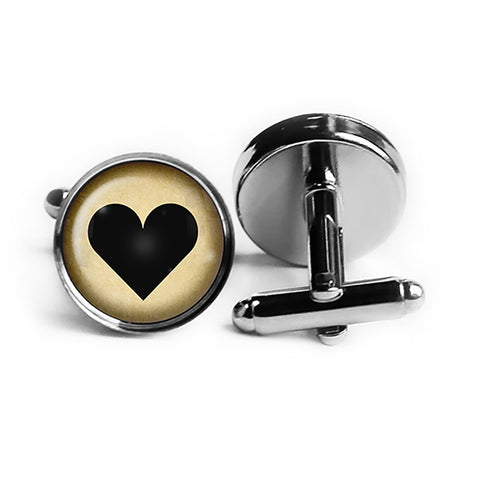 Black Love Heart Mothers Valentines Rhodium Silver Cufflinks