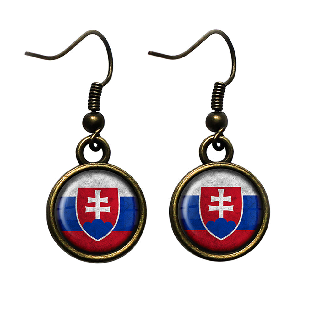 Slovakia Slovakian Flag Antique Bronze Earrings
