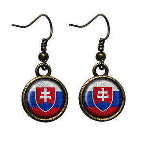 Slovakia Slovakian Flag Antique Bronze Earrings