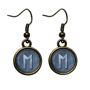 Viking Runes Elder Futhark E Ehwaz Horse Antique Bronze Earrings