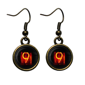 Dieselpunk Steampunk Cyberpunk Nixie Tube Print Number 9 Nine Antique Bronze Earrings