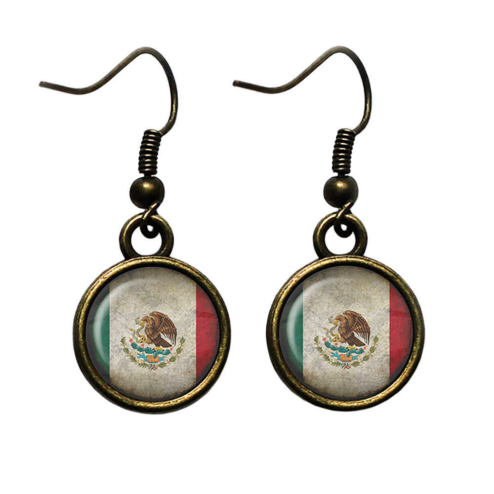 Mexico Mexican Flag Antique Bronze Earrings