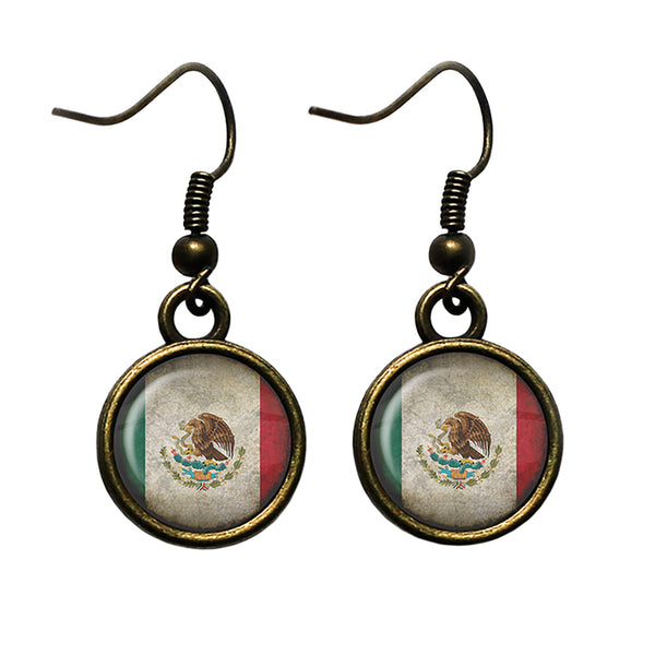 Mexico Mexican Flag Antique Bronze Earrings
