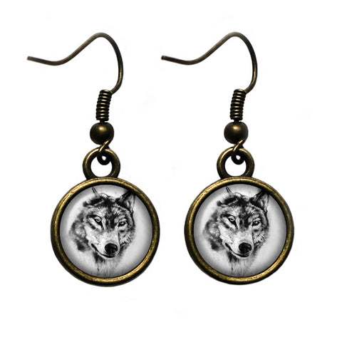 Wolf Head Antique Bronze Earrings