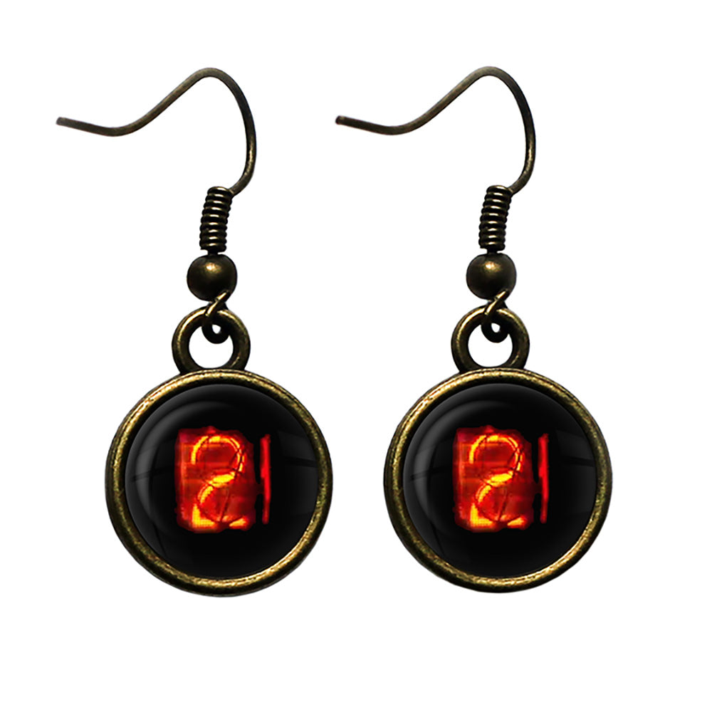 Dieselpunk Steampunk Cyberpunk Nixie Tube Print Number 2 Two Antique Bronze Earrings