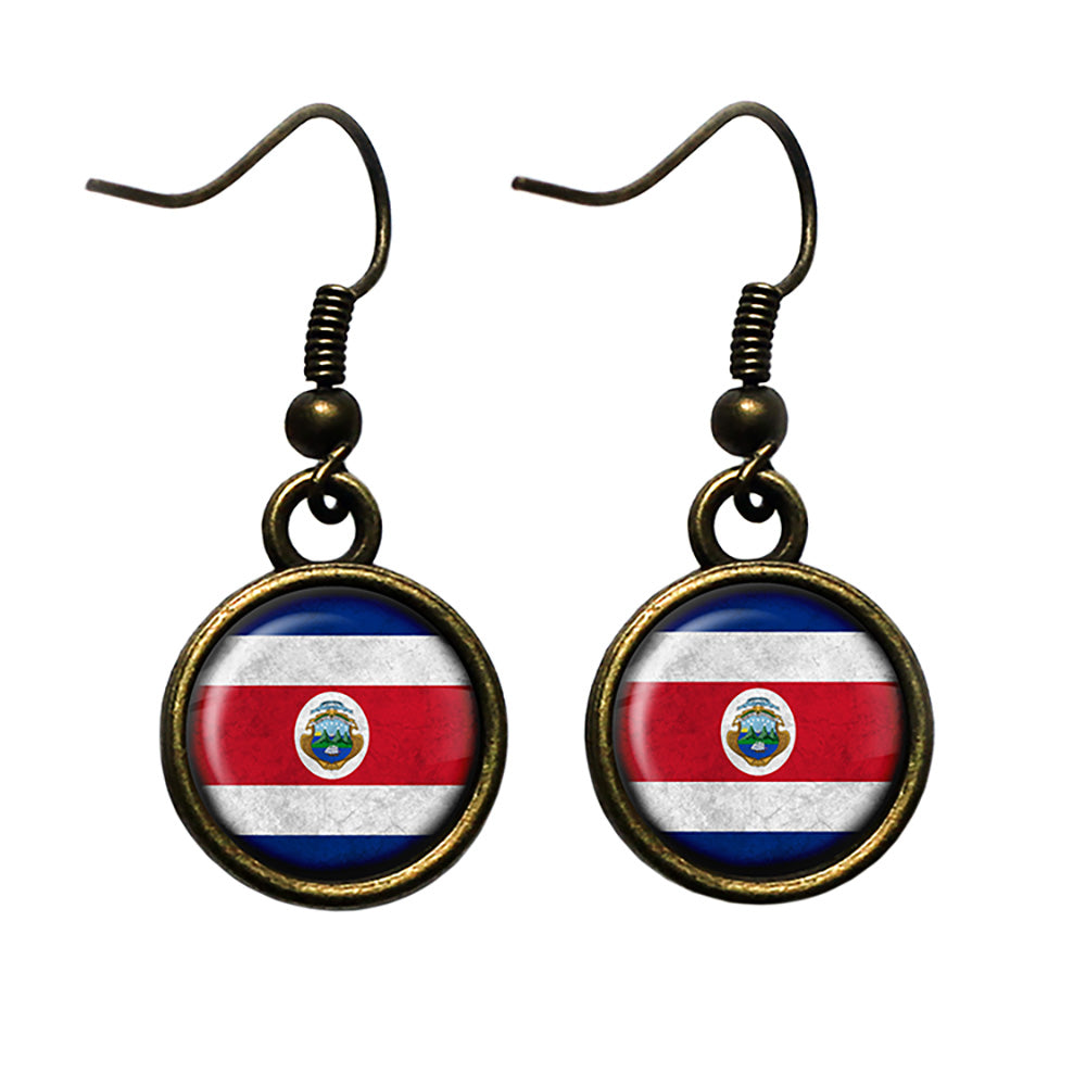 Costa Rica Costa Rican Flag Antique Bronze Earrings