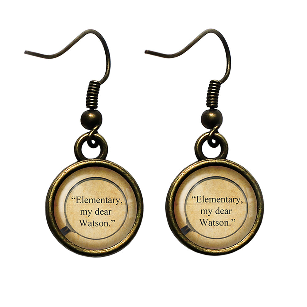 Sherlock Holmes Elementary my Dear Watson Magnifying Glass Antique Bronze Earrings