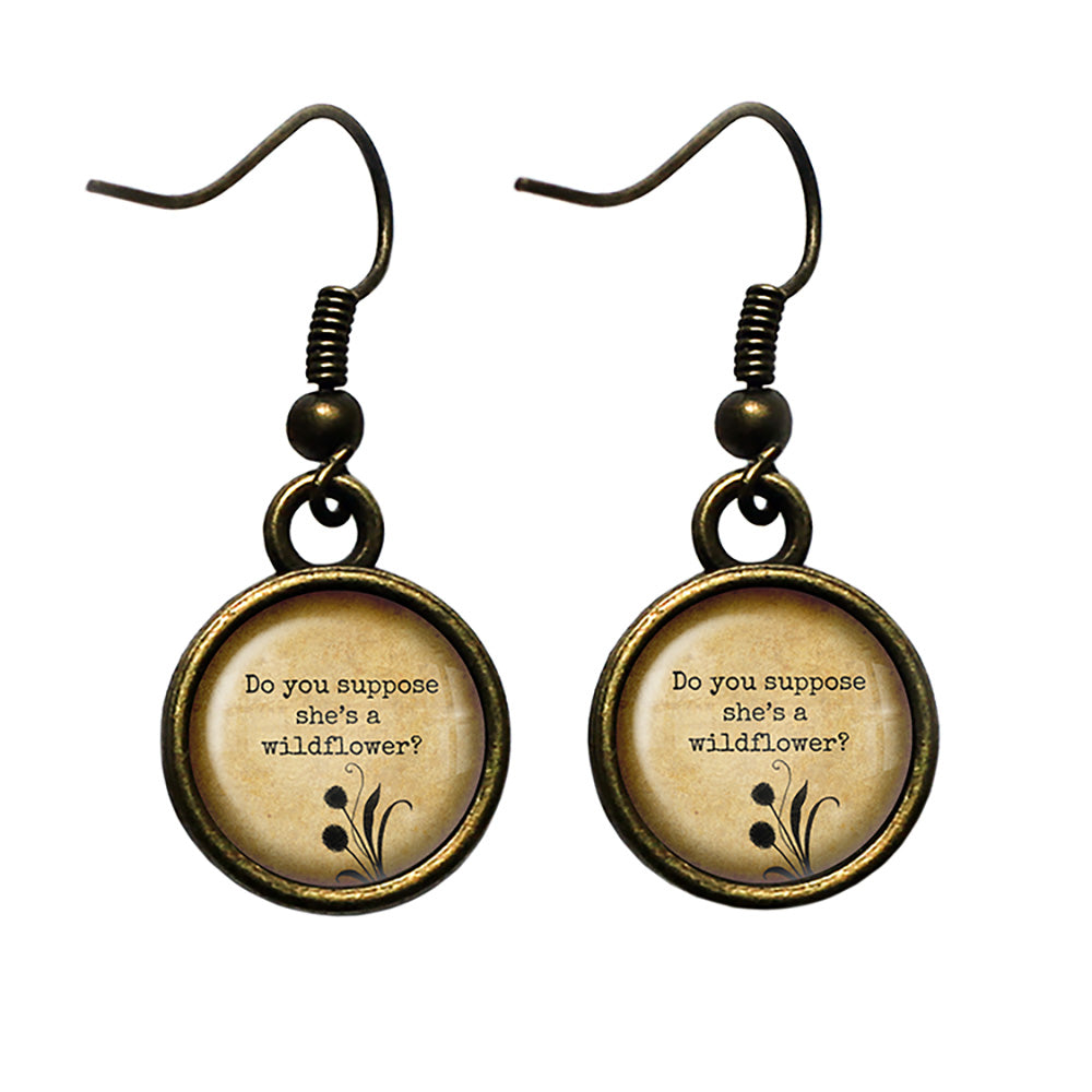 Alice in Wonderland Do you Suppose she's a Wildflower Antique Bronze Earrings
