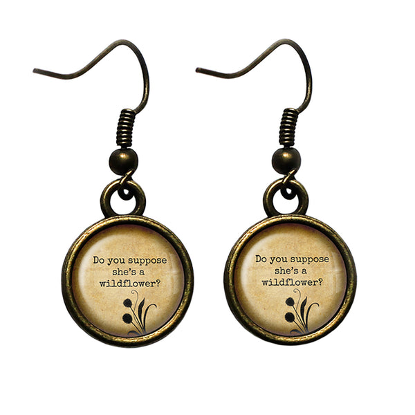 Alice in Wonderland Do you Suppose she's a Wildflower Antique Bronze Earrings