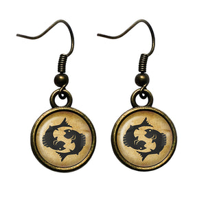 Astrology Zodiac Sign Pisces Antique Bronze Earrings