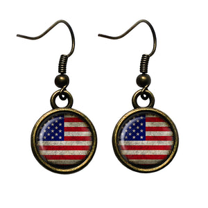 United States of America USA Flag Antique Bronze Earrings