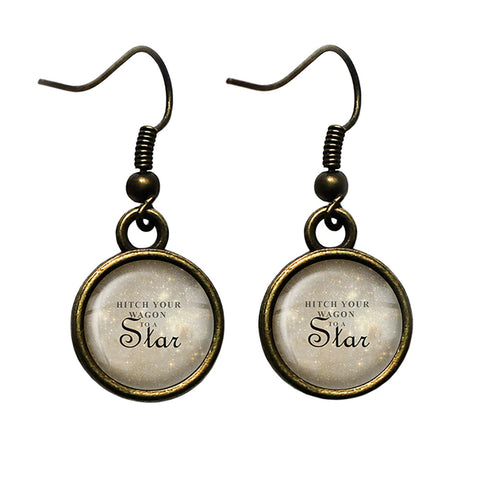 Ralph Waldo Emerson Hitch Your Wagon to a Star Antique Bronze Earrings