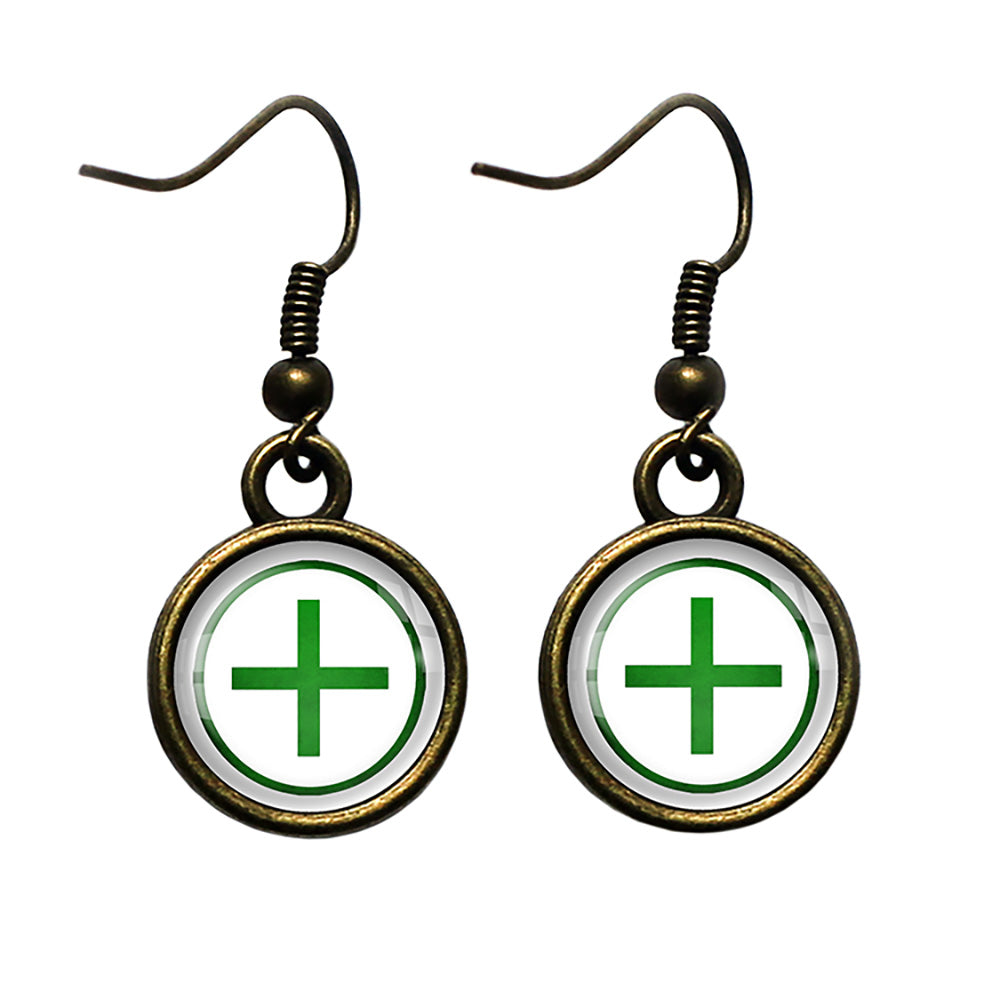 Celtic Cross Ailm Green on White Antique Bronze Earrings