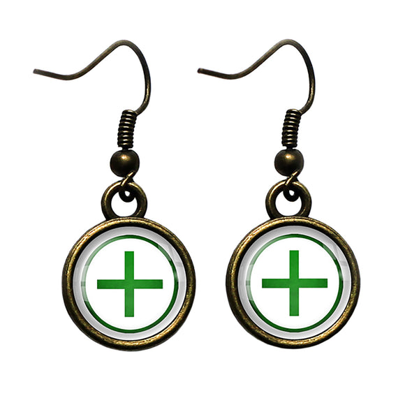 Celtic Cross Ailm Green on White Antique Bronze Earrings