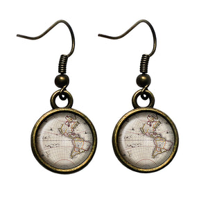 Ancient Map North South America Canada Antique Bronze Earrings