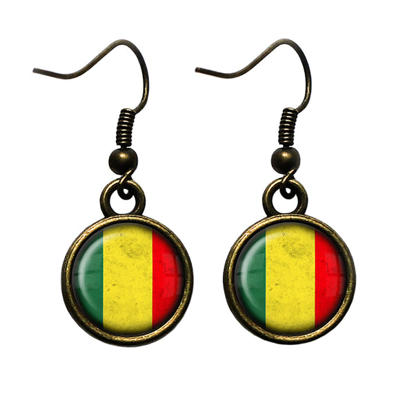 Mali Flag Antique Bronze Earrings