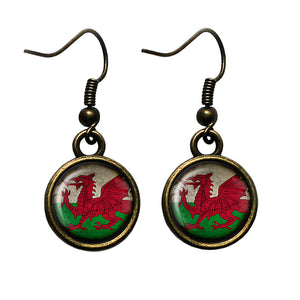 Wales Welsh Flag Antique Bronze Earrings