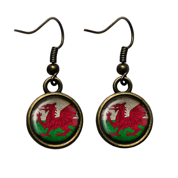 Wales Welsh Flag Antique Bronze Earrings