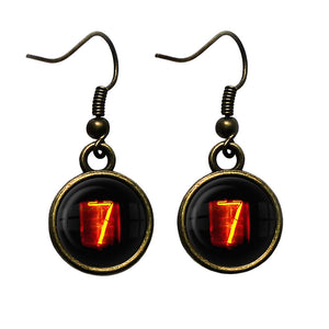 Dieselpunk Steampunk Cyberpunk Nixie Tube Print Number 7 Seven Antique Bronze Earrings