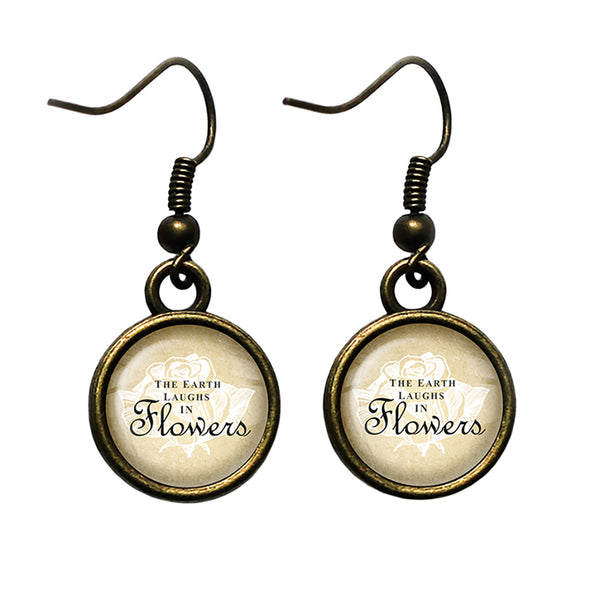 Ralph Waldo Emerson The Earth Laughs in Flowers Antique Bronze Earrings