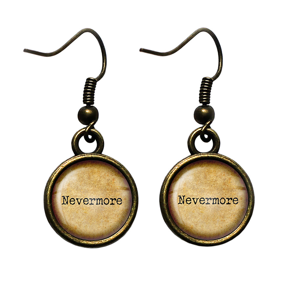 Edgar Allan Poe Nevermore Antique Bronze Earrings