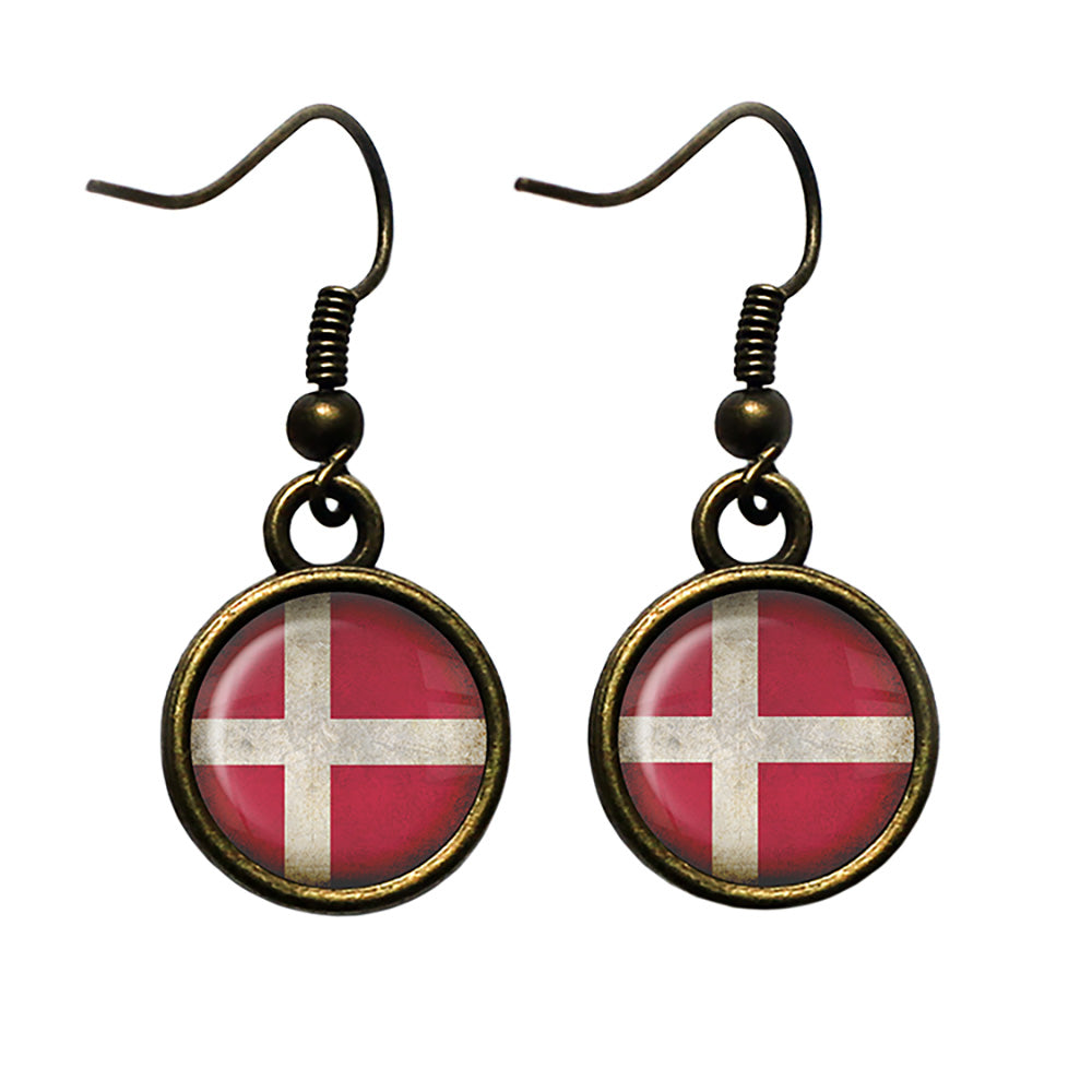 Denmark Danish Flag Antique Bronze Earrings