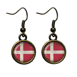 Denmark Danish Flag Antique Bronze Earrings