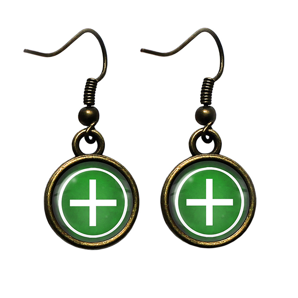 Celtic Cross Ailm White on Green Antique Bronze Earrings