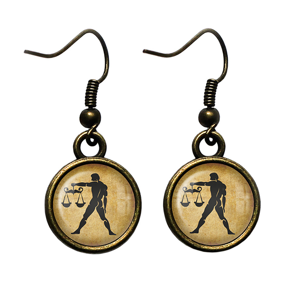 Zodiac Symbol Astrology Libra Antique Bronze Earrings