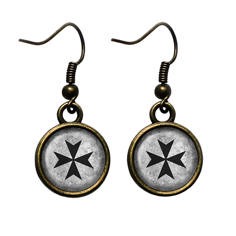 Worn Cross of the Teutonic Knights Teutones Antique Bronze Earrings